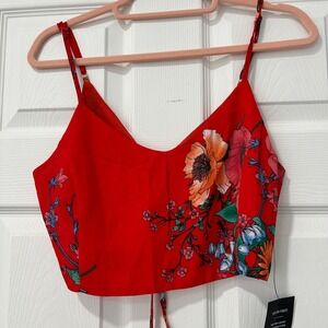 LuLu's NWT lace up back red‎ floral crop top spaghetti strap size medium new